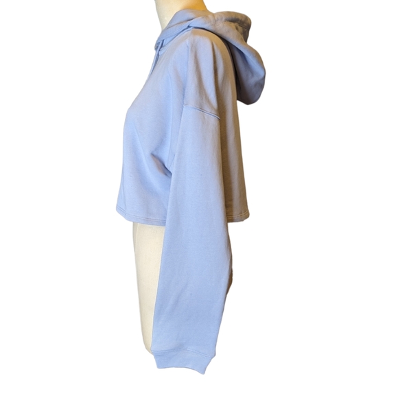 Peyton Valley Cropped Sweatshirt Hoodie W Cutout Shoulder, Blue, Women's Small - Picture 3 of 7